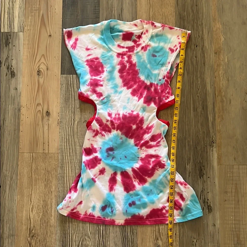 Upcycled / Reworked Handmade Tie Dyed T-Shirt Dress w/ Side Cutouts Size: XS